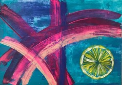 Pink and Lime  50cm x 70cm abstract vászonkép