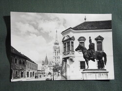Képeslap,Budapest,Mátyás templom,vármúzeum,Hadik szobor,autó,városi látkép,részlet, 1965-