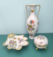 Set of 3 standalone fine china objects by the Herend Porcelain Manufactory VBO pattern