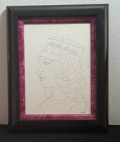 Szász Endre eredeti tusrajz keretben