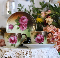 Rózsás porcelán, kívül-belül díszített, szépséges csésze szettek