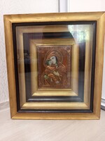 Mélykeretes Szűz Mária ikon ,domboritott réz technikával, 47*10*42 cm