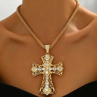 14 Karátos Sárga Aranyozott Kereszt Medál Nyaklánc 3A Cirkón Kövek Nemesfém Hipoallergén Ékszer Új!