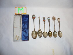 ANTIKO 800 és egyéb zománcozott emlék mokkás kanál hat darab együtt - dobozban