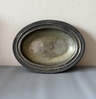 Antik ovális fém tálca/tál, türkizkék patinával