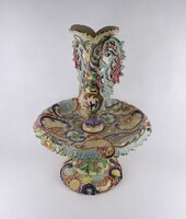 1V671 Antik hatalmas Fischer Emil fajansz asztalközép kínáló díszváza 49.5 cm