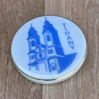 Régi - Retro TIHANY feliratú tejüveg ékszertartó - doboz - balatoni emlék