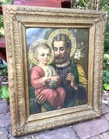 Régi szentképek, nyomatok korabeli aranyozott keretben vallási