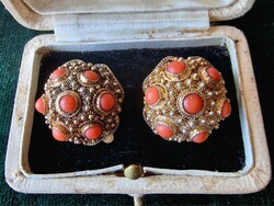 Etruscan Revival style 925 silver gilt clip-on earrings with fine goldsmith work