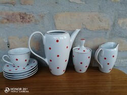 Retro pöttyös kávés készlet, hiányos _ Alba Iulia porcelán Romániából