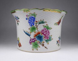 1W282 Hatalmas méretű, Viktória mintás Herendi porcelán kaspó 15.5 x 24.5 cm