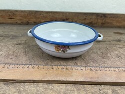 -AV429- Régi Zománcos Virág Mintás Edény Kicsi Füles Tál 16 cm