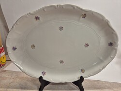 Zsolnay régi pajzspecsétes ovális pecsenyés tál, kinálótál, 36x26x3,5 cm - apró virágmintákkal