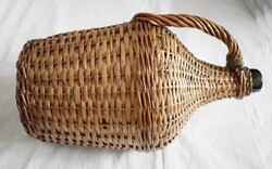 Régi demizson 5 Liter -es , vesszőfonat burkolattal , 37 x 22 cm + fül ,borászat , ital , dekoráció