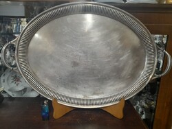 Exkluzív Ezüstözött Alpakka Füles,Jelzett,Nagyméretű Asztali Kínáló,Asztalközép,Tálca.60 cm.