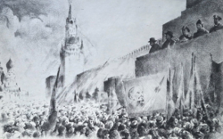 Rozanits Tibor: Űrhajósok ünneplése (rézkarc) - történelmi grafika, Lenin, kommunizmus, szocreál