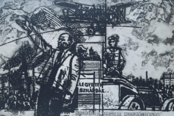 Raszler Károly: Greetings to the Hungarian Workers (etching) historical, Lenin, communism, socialist realism
