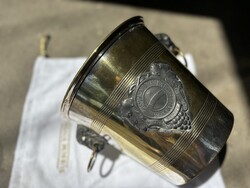 Antik Monopole Heidsieck jégveder ónöntvény bikafej fogantyúkkal és címerpajzsokkal mindkét oldalán