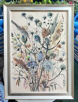 Róna Emmy (1904-1988): Mezei virágok - gyönyörű ezüst keretben! (Róna Emy, Róna Emmi)