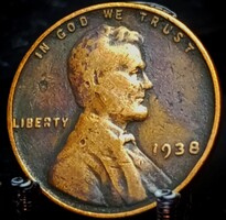 Amerikai Egyesült Államok 1 cent, 1938 Kalászos penny, Lincoln Verdejel nélkül A12B2