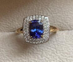 2.48ct Tanzanit 0.50 ct Brillekkel gyönyörű arany gyűrű.ÚJ.Igazolással