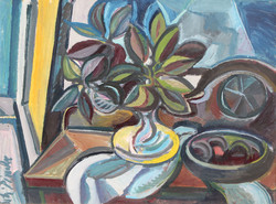 Dobi Piroska: Csendélet sárga-kékben