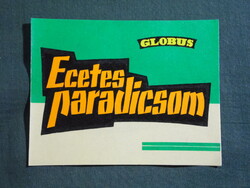Konzerv befőtt címke,Magyar konzervgyár,GLOBUS,Ecetes paradicsom