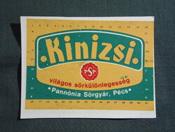 Sör címke,vizes matrica,Pannonia sörgyár,Pécs,Kinizsi sör,0.5 L,