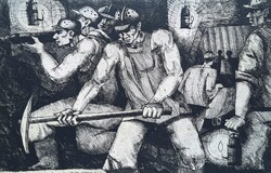 Czinke Ferenc: Széncsata Nógrád megyében (rézkarc) - történelmi grafika, kommunizmus, szocreál