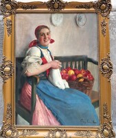 Pap Emil (1884-1955) : Mosolygó almák, 80x60 cm.