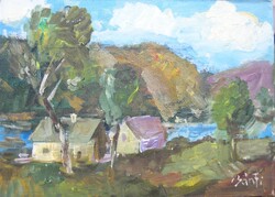 Bánfi - "Dunai táj.." -  (olaj,kartonra kasírozott vászon 18×25 cm)