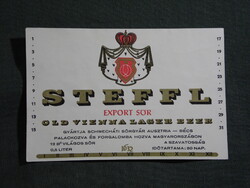 Sör címke,Borsod-Kőbánya-Nagykanizsa-Pécs-Sopron sörgyár,Steffl sör,0.5 L,