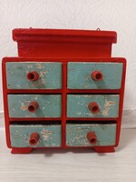 Sok fiókos,egyedi, kézműves miniatűr szekrényke. 23*7*20 cm