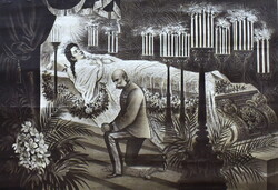 1898 Steinmann & Heitz Bécs : FERENC JÓZSEF CSÁSZÁR SISSI ERZSÉBET KIRÁLYNÉ NYITOTT KOPORSÓJÁNÁL