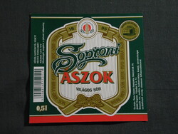 Sör címke,Magyar sörgyár,Sopron sörfőzde,Soproni ászok sör,0.5 L,