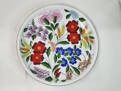 Kalocsai gyönyörű kézzel festett porcelán virág mintás tál vagy fali dísz hibátlan állapotban 28,5cm