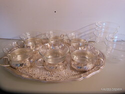 KÁVÉSKÉSZLET - 19 db - ALKUKÉPES - EZÜSTÖZÖTT + TÁLCA + CSIPKE 34 x 24 cm