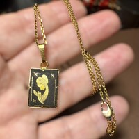 24 karát aranyozott Damascene nyaklánc, vintage damaszkén nyaklánc, Toledói spanyol ékszer, nyakék