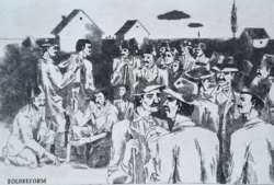 Gacs Gábor: Földreform 1945 tavaszán  (rézkarc) történelmi grafika, kommunizmus, szocreál