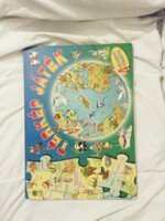 Térkép játék Kontinensek puzzle kirakóskonyv   retró de kifogástalan állapotú, hiánytalan