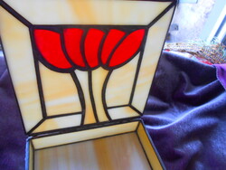 Tiffany technikával ART DECO ólomüveg egyedi doboz 15 X 15