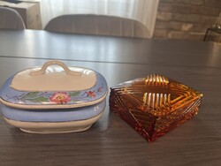 Üveg Bonbonier Porcelán vaj tartó