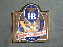 Sör címke,Magyar sörgyár,HB Hofbrau München sör,0.5 L,