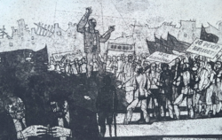 Lukovszky László: The Good Forint Was Born (etching) historical graphic, communism, socialist realism