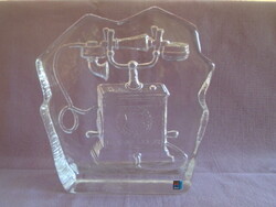 Pukeberg GlasBruk svéd kristályüveg antik telefon jelenetes babérkoszorús asztali dísz 1.838 gramm