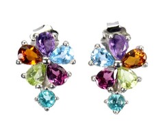 Valodi Kek Topaz Citrin Ametiszt Granat Peridot 925 Ezust Fülbevalò