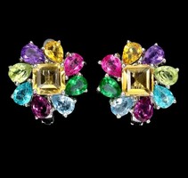 Valodi Kek Topaz Citrin Ametiszt Granat Peridot 925 Ezust Fülbevalò