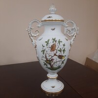 Nagy Herendi Rothschild mintás porcelán 2 füles serleg váza 50 cm