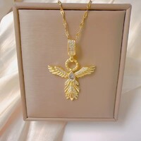 18K Aranyozott Angyal Medál Nyaklánc Csillogó Cirkónia Kövekkel Díszítve Nemesfém Hipoallergén Új!
