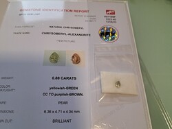 Alexandrit színvaltós drágakő TOP minőség 0,88 ct Svájci Certivel